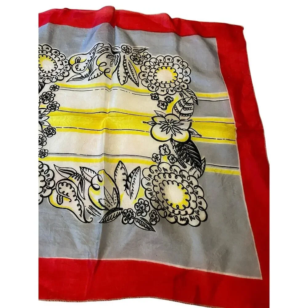 Floral on Red Scarf Corinne Krekler Semi Transparent 17” Square